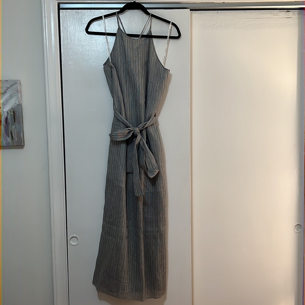 Halston Heritage charcoal mini stripe halter dress